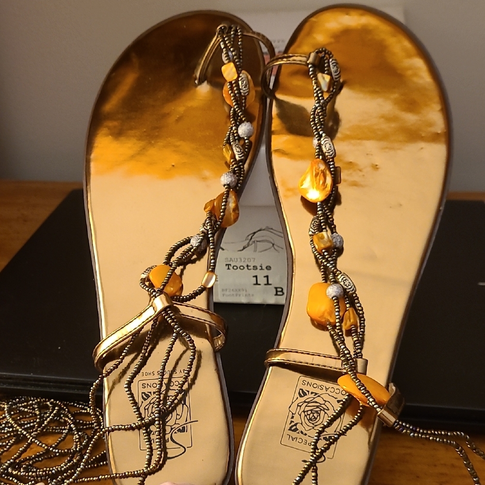 Bronze Beaded Sandals Size 11 M